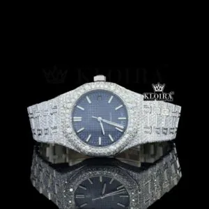 AP Stick Markers Blue Dial Full Iced Out Moissanite Watch