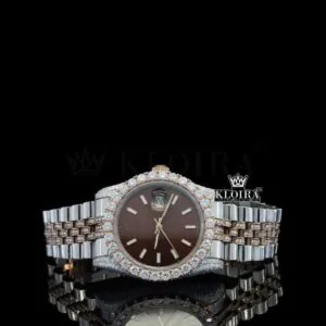 Roles Stick Markers Brown Dial Two Tone Rose Gold Moissanite Watch