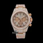 Roles Stick Markers Chronograph Dial Moissanite Watch with Rose Gold Finish