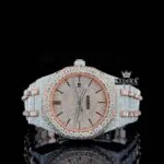 AP Stick Markers Two-Tone Rose Gold Iced Out Moissanite Watch with Pavé Dial