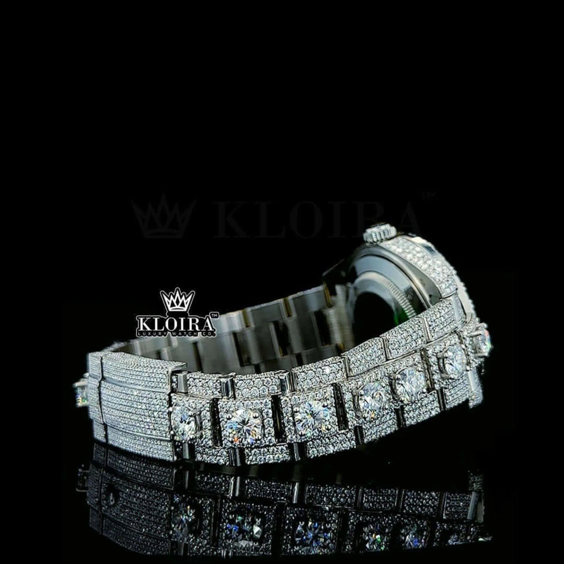 Stick Markers White Dial Diamond Link Strap Iced Out Moissanite Watch Bracelet View