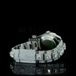 Stick Markers White Dial Diamond Link Strap Iced Out Moissanite Watch Caseback View