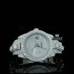 Roles Stick Markers White Dial Moissanite Watch with Diamond Link Strap