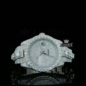 Roles Stick Markers White Dial Moissanite Watch with Diamond Link Strap