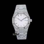 AP Royal Oak Moissanite Watch with White Dial and Iced-Out Design