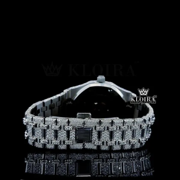 Stick Markers White Dial Fully Iced Out AP Moissanite Diamond Watch Caseback View