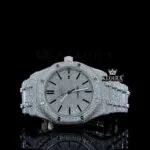 AP Stick Markers White Dial Fully Iced Out Moissanite Watch