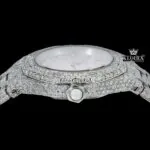 Stick Markers White Dial Fully Iced Out Moissanite Diamond Watch Crown View