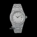 AP Royal Oak Fully Iced Out Moissanite Watch with White Dial