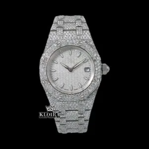 AP Royal Oak Fully Iced Out Moissanite Watch with White Dial