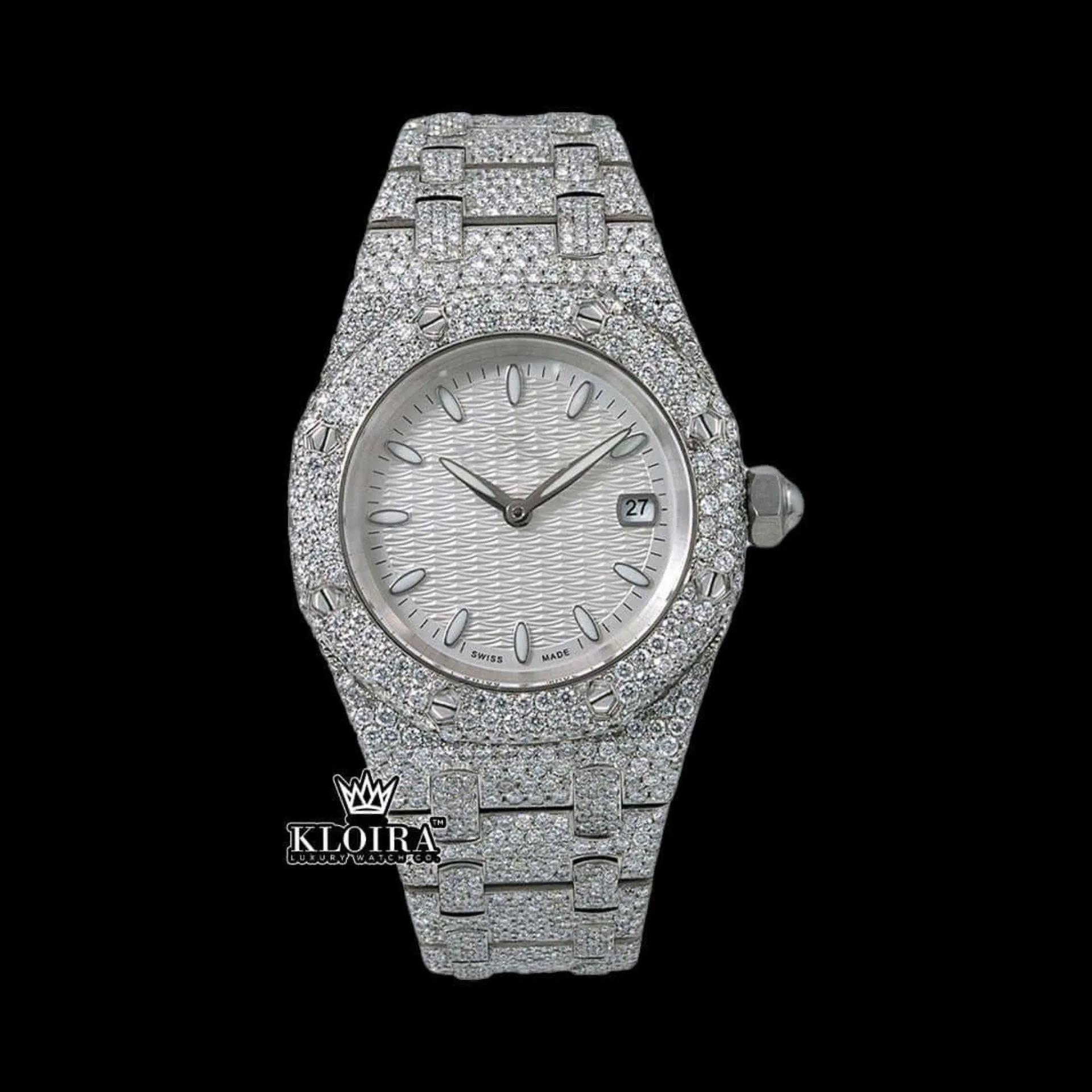 AP Royal Oak Moissanite Watch with White Dial and Iced-Out Design