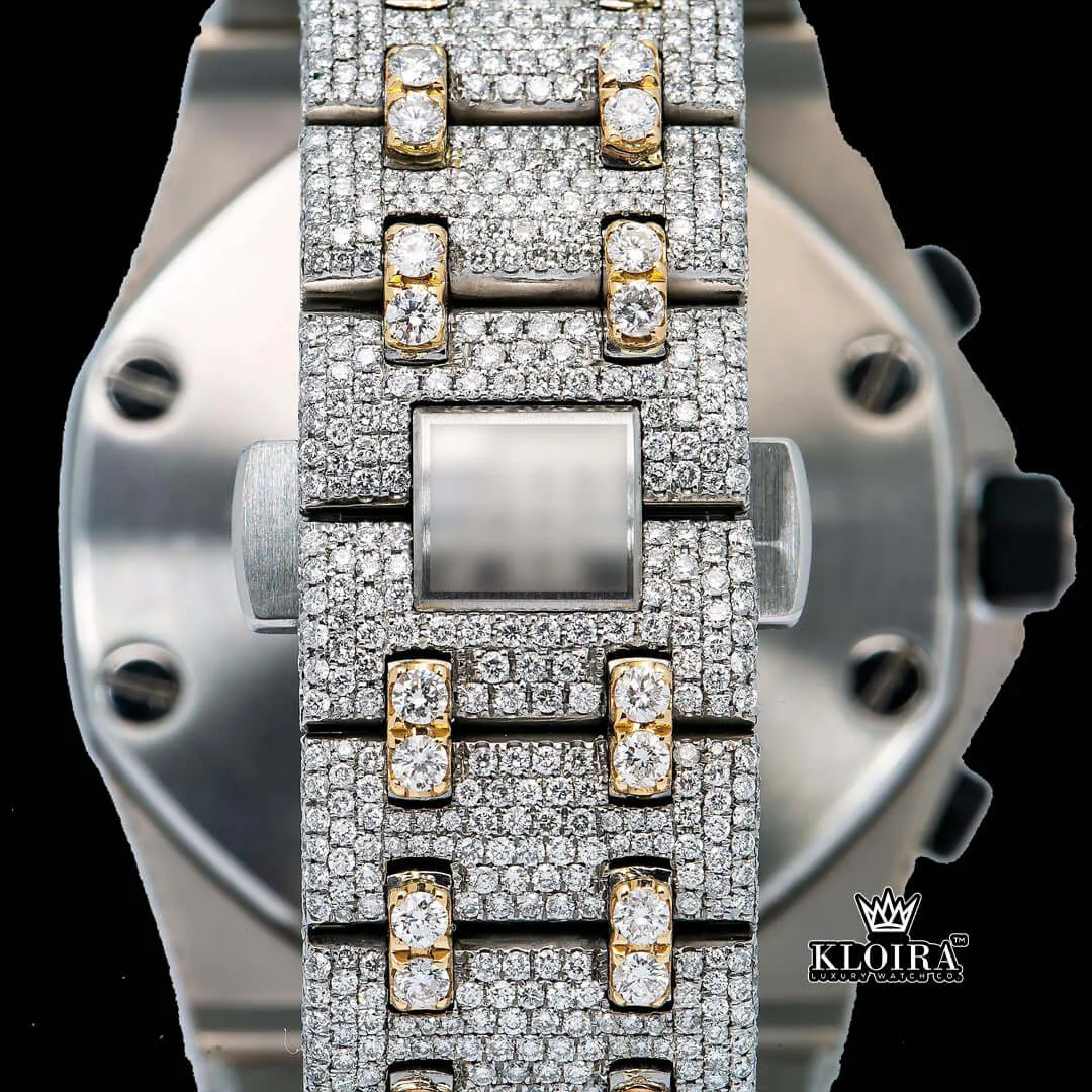 Two Tone AP Moissanite Diamond Watch VVS 22 Carat 42mm Men Closeup Back
