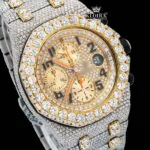 Two Tone AP Moissanite Diamond Watch with yellow dial and diamond embellishments in 14K gold plating.