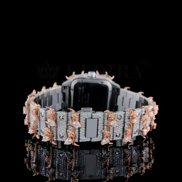 Thorn Bezel Roman Dial Two Tone Rose Gold Moissanite Watch Caseback View