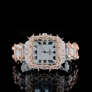 Cartior Thorn Bezel Roman Dial Two Tone Rose Gold Moissanite Watch