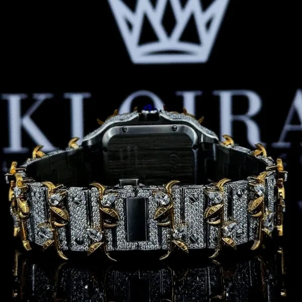 Thorn Bezel Yellow Gold Arabic Numerals Moissanite Diamond Watch Caseback View