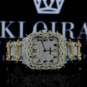 Cartior Thorn Bezel Yellow Gold Arabic Numerals Moissanite Watch