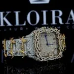 Thorn Bezel Yellow Gold Arabic Numerals Moissanite Diamond Watch Right Profile View