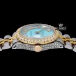 Tiffany Blue Roman Dial Two Tone Iced Out Moissanite Watch Crown View