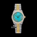 Roles Tiffany Blue Roman Dial Two Tone Iced Out Moissanite Watch