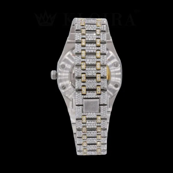 Two Tone AP Yellow Dial Fully Iced Out Moissanite Watch Back View