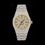 AP Royal Oak Two Tone Moissanite Watch with Yellow Dial
