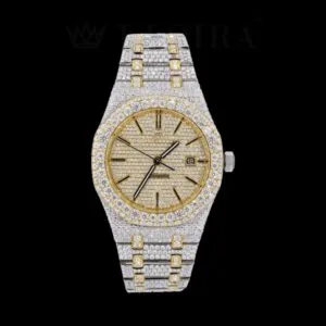 AP Royal Oak Two Tone Moissanite Watch with Yellow Dial