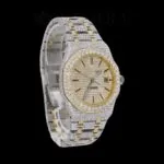 Two Tone AP Yellow Dial Fully Iced Out Moissanite Watch Right Side Front View