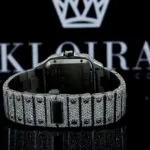 Two Tone Arabic Numerals Rose Gold Dial Moissanite Diamond Watch Caseback View