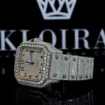 Two Tone Arabic Numerals Rose Gold Dial Moissanite Diamond Watch Left Profile View