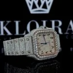 Two Tone Arabic Numerals Rose Gold Dial Moissanite Diamond Watch Right Profile View