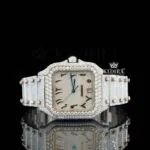 Cartior Two Tone Moissanite Watch with Arabic Numerals and Iced Dial - Front View