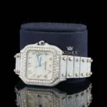 Two Tone Arabic Numerals Yellow Fully Iced Dial Moissanite Diamond Watch Left Profile View