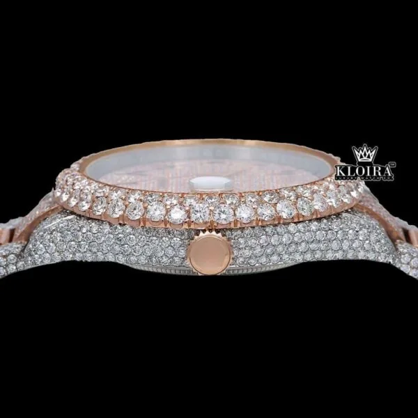 Two Tone Black Arabic Numerals Bust Down Moissanite Diamond Watch Crown View