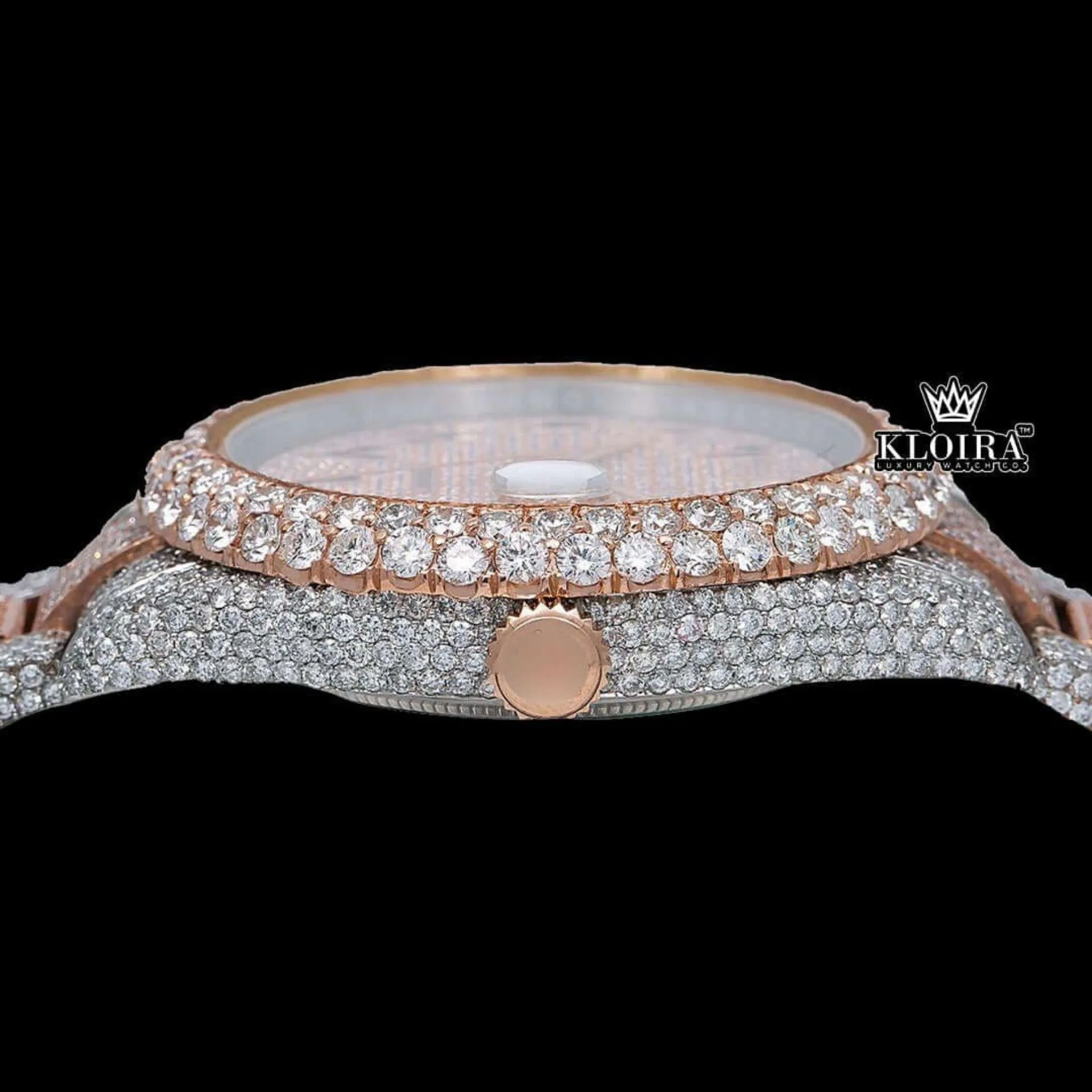 Two Tone Black Arabic Numerals Bust Down Moissanite Diamond Watch Crown View