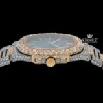 Two Tone Black Dial Fully Iced Out Stick Markers Moissanite Diamond Watch Crown View
