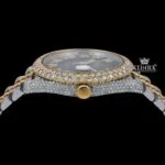 Two Tone Black Dial Roman Numerals Moissanite Diamond Watch Crown View