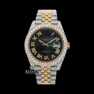 Roles Two Tone Black Dial Moissanite Watch