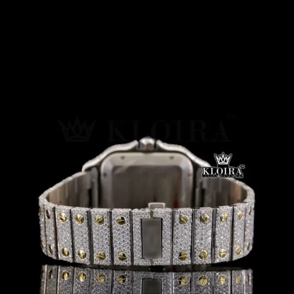 Two Tone Blue Dial Roman Numerals Moissanite Diamond Watch Caseback View
