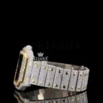 Two Tone Blue Dial Roman Numerals Moissanite Diamond Watch Left Side View