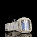 Two Tone Blue Dial Roman Numerals Moissanite Diamond Watch Right Side View