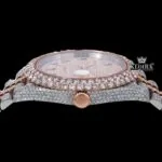 Two Tone Diamond Link Strap Arabic Dial Rose Gold Moissanite Watch Crown View