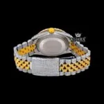 Two Tone Diamond Link Strap Arabic Numerals Red Dial Moissanite Watch Caseback View