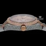 Two Tone Diamond Link Strap Pink Dial Iced Out Moissanite Watch Crown View
