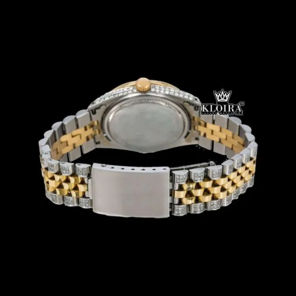 Two Tone Diamond Marker Yellow Gold Dial Moissanite Diamond Watch Caseback View