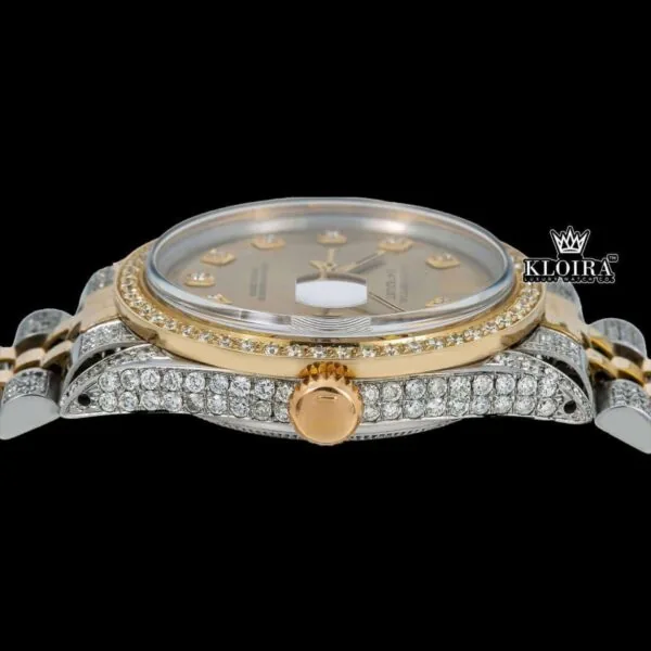 Two Tone Diamond Marker Yellow Gold Dial Moissanite Diamond Watch Crown View