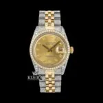 Roles Two Tone Moissanite Diamond Watch with Yellow Gold Dial and Diamond Markers