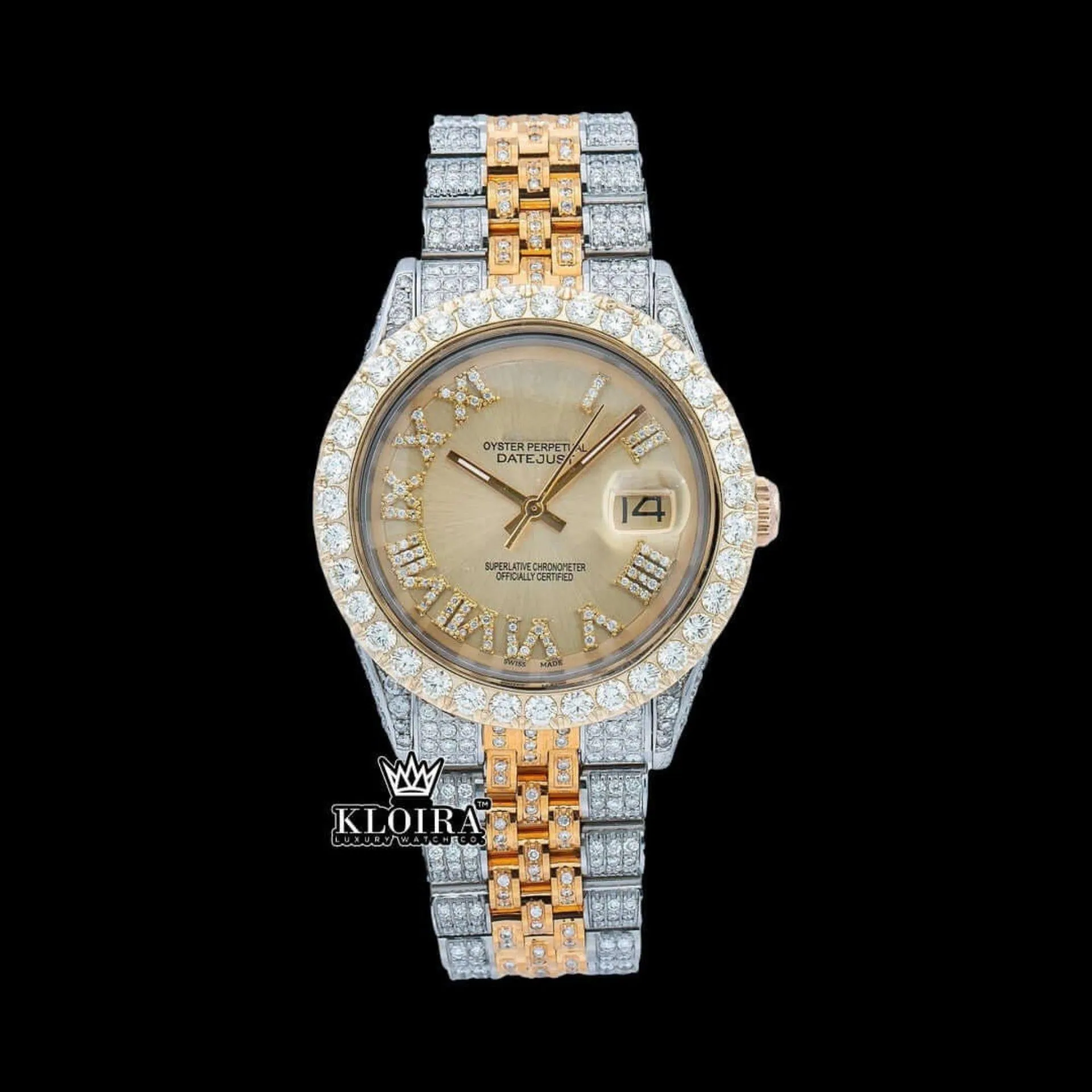Roles Two Tone Moissanite Diamond Watch with Roman Numerals
