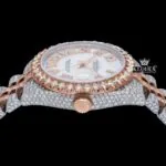 Two Tone Fully Iced Out White Roman Dial Moissanite Diamond Watch Crown View