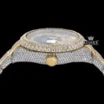 Two Tone Gold Dial Arabic Numerals Iced Out Moissanite Diamond Watch Crown View